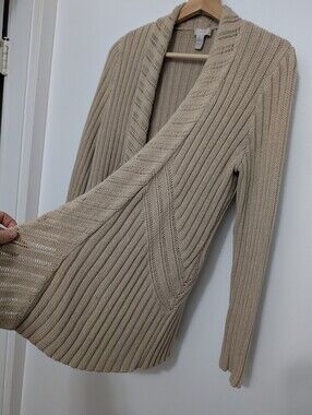 Chicos Small Knit Cardigan Tan Flowy Open Front Sweater Boho Casual Neutral